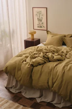 Ellos Dynebetræk|Sengesæt>Home Sengesæt Candice i vasket hør - 2 eller 3 dele Bronzegrøn