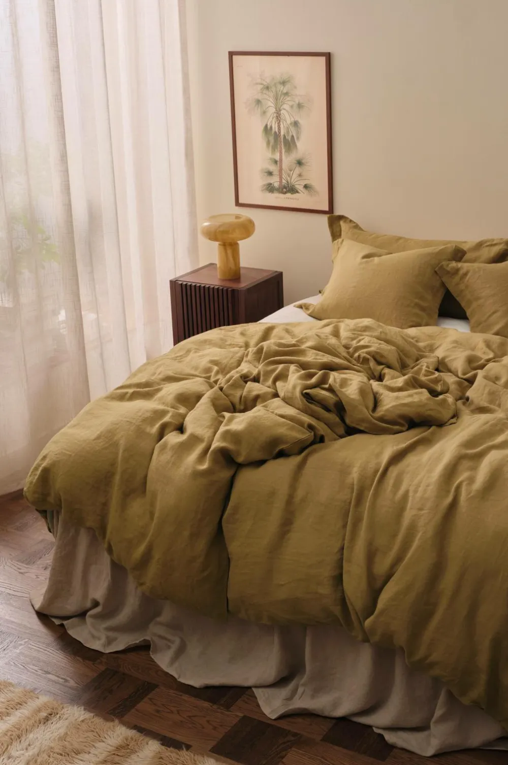 Ellos Dynebetræk|Sengesæt>Home Sengesæt Candice i vasket hør - 2 eller 3 dele Bronzegrøn