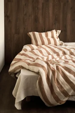 Ellos Home Sengesæt Candice Block Stripe i vasket hør, 2 dele Mørk kanelbrun/Creme Outlet