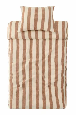Ellos Home Sengesæt Candice Block Stripe i vasket hør, 2 dele Mørk kanelbrun/Creme Outlet