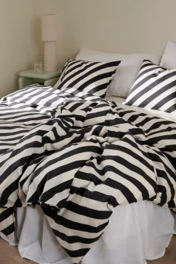 Ellos Dynebetræk|Sengesæt>Home Sengesæt Diagonal Stripe i bomuld 2 dele Gråsort