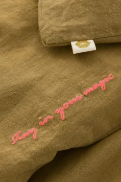 Ellos Home Sengesæt Elly i genanvendt halvlinned 2 eller 3 stykker Olivengrøn