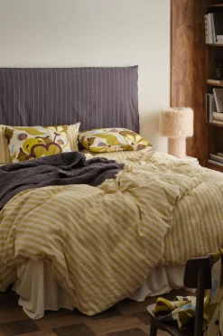 Ellos Dynebetræk|Sengesæt>Home Sengesæt Elly Classic Stripe i genanvendt halvlinned 2 eller 3 stykker Lys grøngul