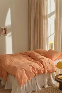 Ellos Dynebetræk|Sengesæt>Home Sengesæt Elly i genanvendt halvlinned 2 eller 3 stykker Mørk abrikos