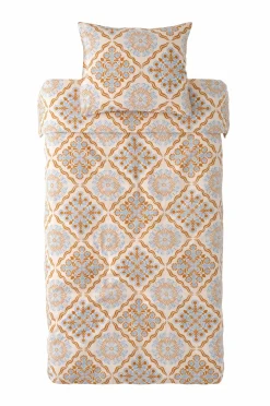 Ellos Dynebetræk|Sengesæt>Home Sengesæt Elly Tile i genanvendt halvlinned 2 eller 3 stykker Blå