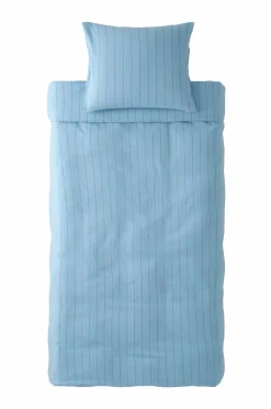 Ellos Dynebetræk|Sengesæt>Home Sengesæt Elly Thin Stripe i genanvendt halvlinned 2 eller 3 stykker Lyseblå/olivengrøn