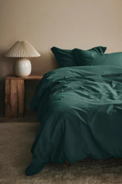 Ellos Dynebetræk|Sengesæt>Home Sengesæt Juliette af økologisk bomuld - 2 eller 3 dele Petrolgrøn