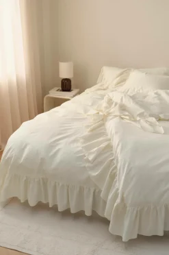 Ellos Home Sengesæt Juliett Giant Frill i vasket bomuld 2 dele Cremehvid Sale