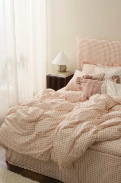 Ellos Home Sengesæt Sonneli Check i bomuld 2 eller 3 stykker Mørk abrikos orange Best