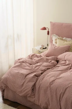 Ellos Dynebetræk|Sengesæt>Home Sengesæt Sonneli Check i bomuld 2 eller 3 stykker Cognacsröd
