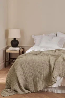 Ellos Sengetæpper>Home Sengetæppe Candice Grating i vasket linned Linen beige