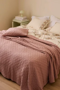 Ellos Sengetæpper>Home Sengetæppe Thelma Check i bomuld Rosabrun