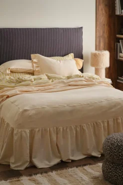 Ellos Sengetæpper>Home Sengetæppe Elly Frill i genanvendt halvlinned Fløde af tandsten