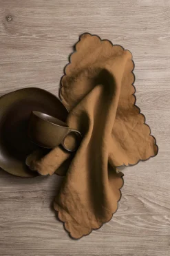 Ellos Home Servietter Malva Scallop 40x40 cm 2-pak Guldbrun Outlet