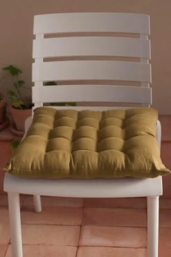 Ellos Udemøbler & Have|Møbeltekstiler>Home Siddehynde Candice af vasket hør, 40x40x5 cm Bronzegrøn