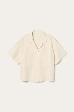 Ellos Home Skjorte Elly Camp Collar i genanvendt halvlinned Cremet hvid Hot