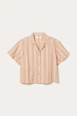 Ellos Homewear>Home Skjorte Juliette Stripe Camp Collar Rosa /Brun
