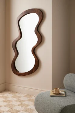 Ellos Home Spejl Wave Mørkebrun Online