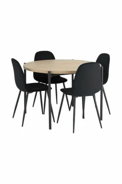 Ellos Home Spisebordssæt Gilda med 1 bord og 4 stole Natur bord/Sortstole Best