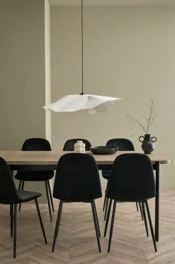 Ellos Home Spisebordssæt Gilda med bord 180x90 cm + 6 stole hvidlaseret bord / sort sammetsstole Online