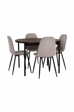 Ellos Home Spisebordssæt Gilda med 1 bord og 4 stole Brunt bord/beige stole Outlet