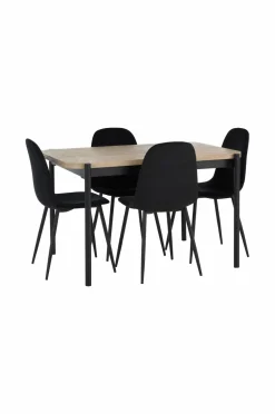 Ellos Home Spisebordssæt Gilda med bord 120x80 cm + 4 stole Hvidlakeret bord / sorte sammetsstole Clearance