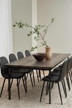 Ellos Home Spisegruppe Ritha med bord 220x100 cm + 8 stole Imiteret læder Brun/sort Best