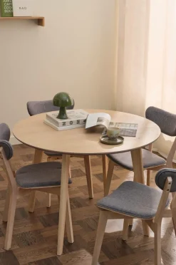 Ellos Home Spisegruppe Ridney med 1 bord + 4 stole med polstring Vitlaserad Grå Online