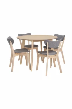 Ellos Home Spisegruppe Ridney med 1 bord + 4 stole med polstring Vitlaserad Grå Online