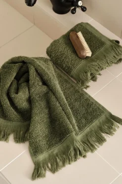 Ellos Home Sæt med frottéhåndklæder Molly 2 dele Mørkegrøn Discount
