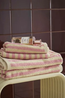 Ellos Badeværelsestekstiler>Home Sæt med frottéhåndklæder Stripe 4 dele Lyserød