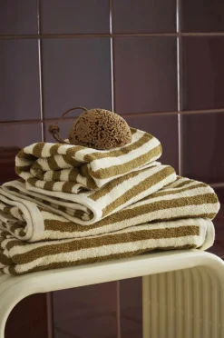 Ellos Badeværelsestekstiler>Home Sæt med frottéhåndklæder Stripe 4 dele Gyldenbrun