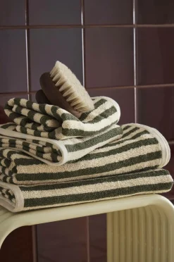 Ellos Badeværelsestekstiler>Home Sæt med frottéhåndklæder Stripe 4 dele Grøn farve