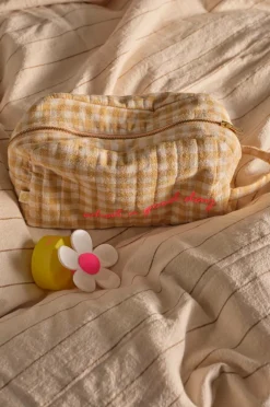 Ellos Makeup-Tasker|Homewear>Home Toilettaske Elly Check i genanvendt halvlinned Guldgul