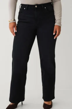 Ellos Jeans>Plus collection Højtaljede jeans med brede ben sort