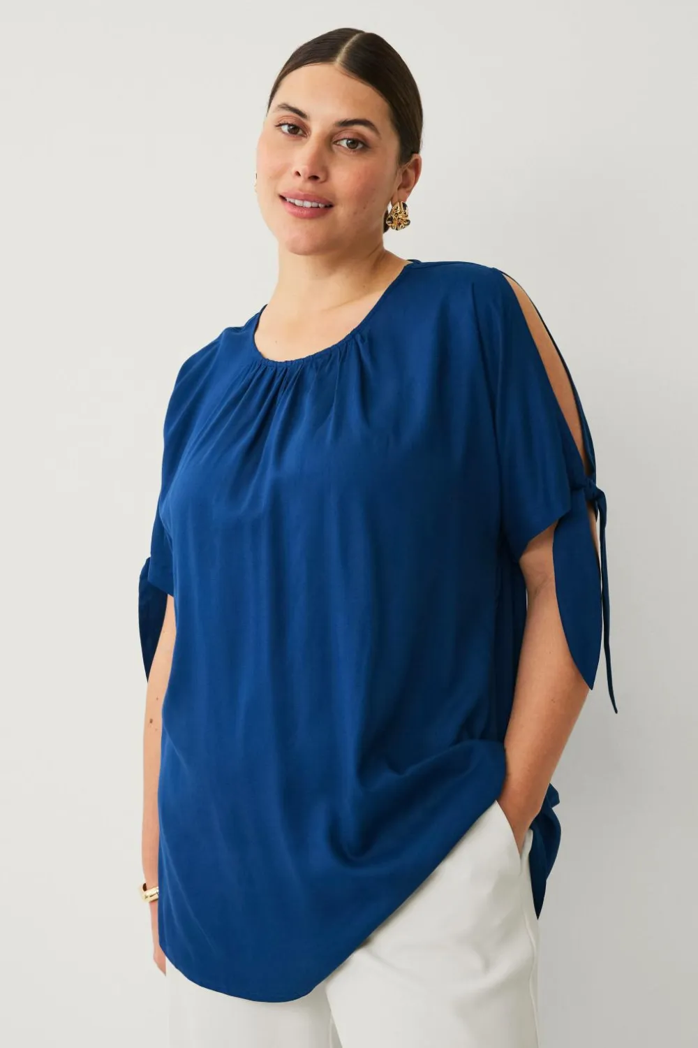 Ellos Tunikaer|Skjorter & Bluser>Plus collection Tunika med korte ærmer Blå