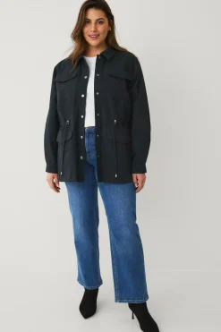 Ellos Plus collection Cargojakke i bomuldstwill Sort Outlet