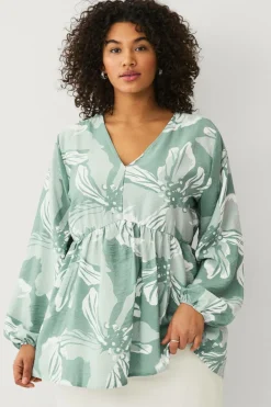 Ellos Plus collection Tunika med a-linjeform Grøn blomstret Sale