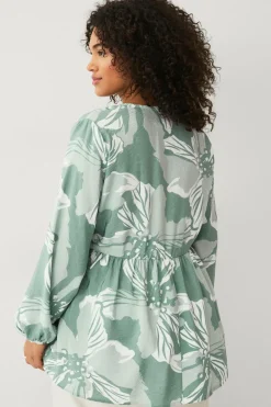 Ellos Plus collection Tunika med a-linjeform Grøn blomstret Sale