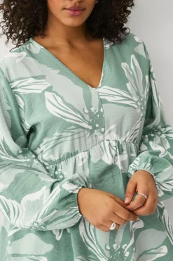 Ellos Plus collection Tunika med a-linjeform Grøn blomstret Sale