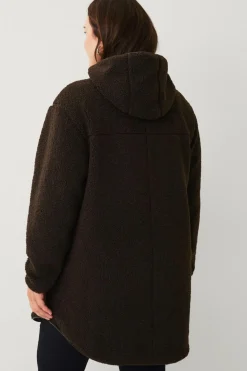 Ellos Plus collection Lang, foret fleecejakke Mørkbrun Outlet