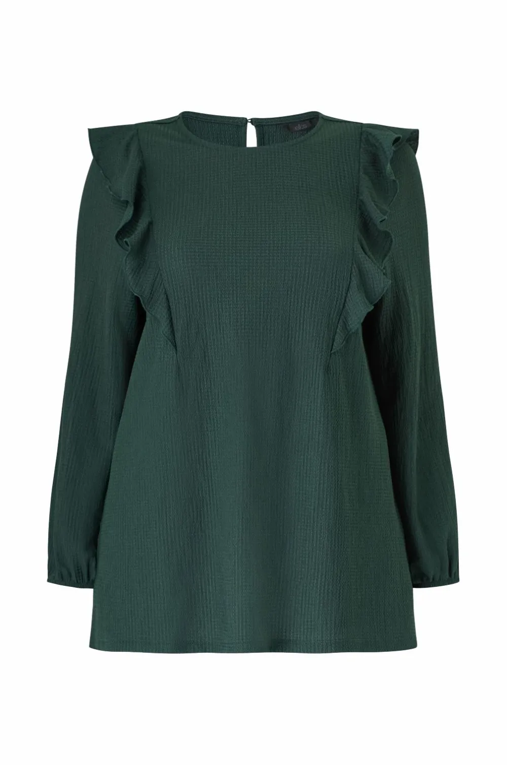 Ellos Toppe & Tank-Toppe>Plus collection Top med volanter og ballonærmer mørkgrøn