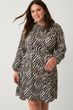 Ellos Kjoler>Plus collection Kjole med ballonærmer zebraprint