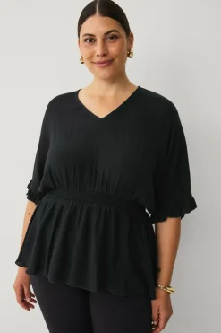 Ellos Tunikaer|Skjorter & Bluser>Plus collection Vævet tunika med v-hals Sort