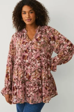 Ellos Plus collection Tunika med flæser rosa blommig Best