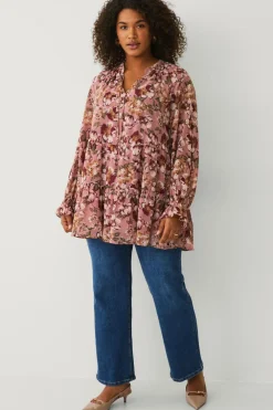 Ellos Plus collection Tunika med flæser rosa blommig Best