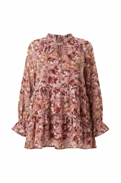 Ellos Plus collection Tunika med flæser rosa blommig Best