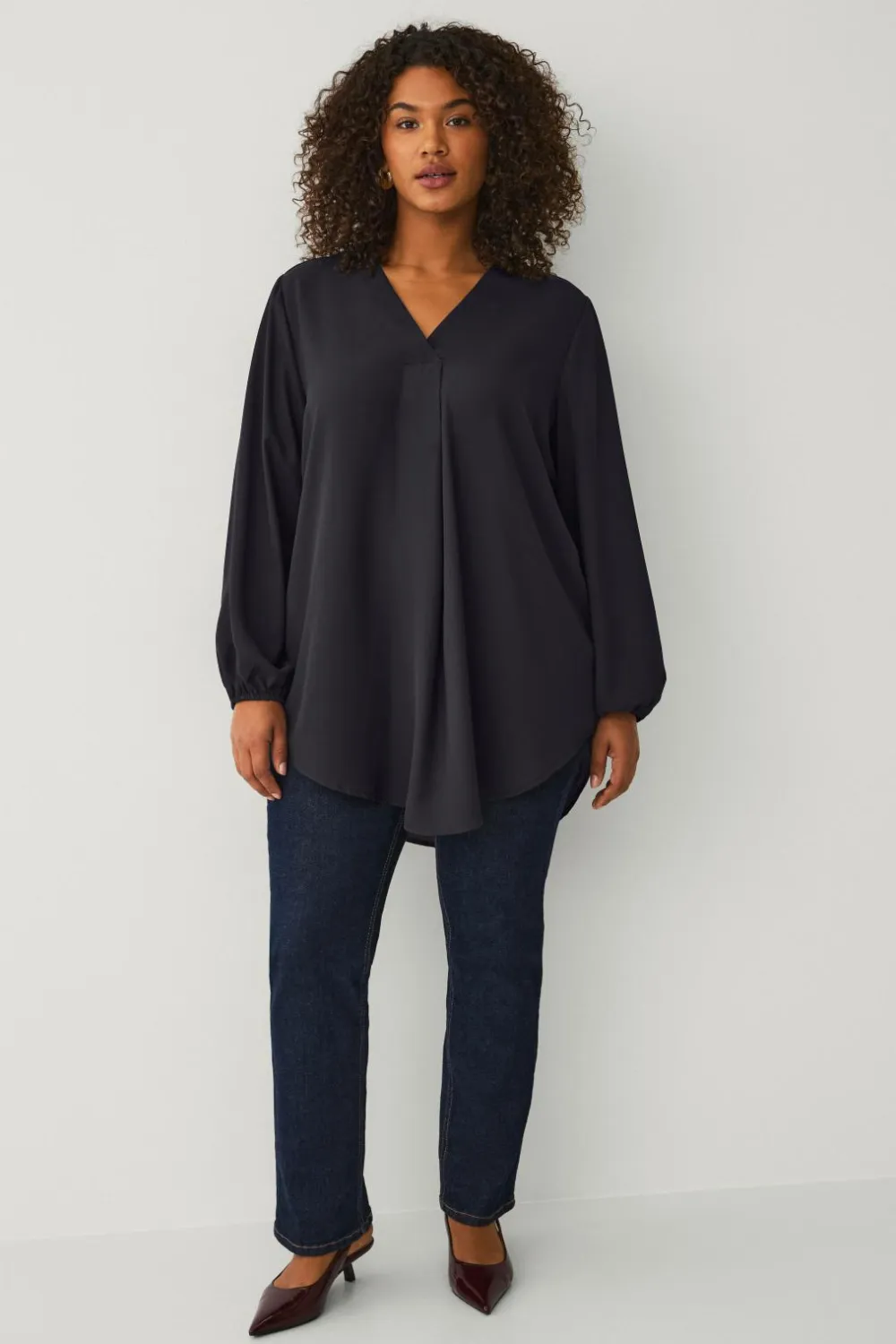 Ellos Tunikaer|Toppe & Tank-Toppe>Plus collection Tunika med v-hals sort