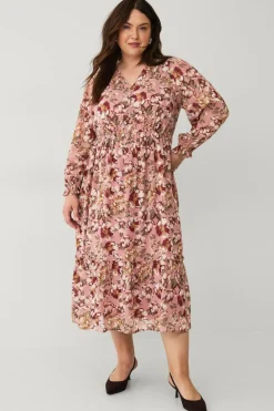 Ellos Plus collection Kjole med v-udskæring Rosa blommig Online