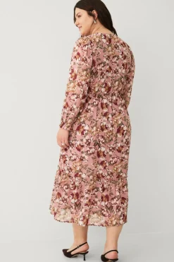 Ellos Plus collection Kjole med v-udskæring Rosa blommig Online